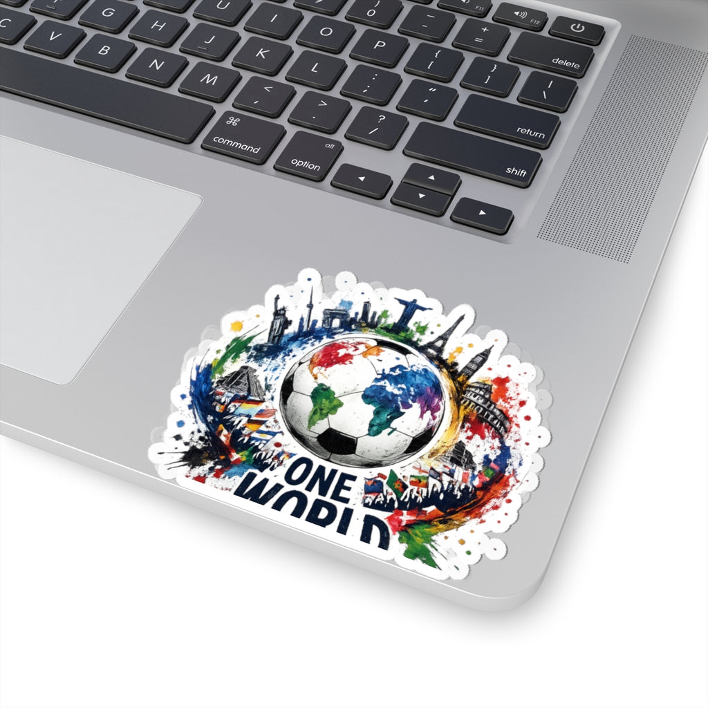 One World Soccer Sticker — Colorful Global Football Kiss-Cut Decal