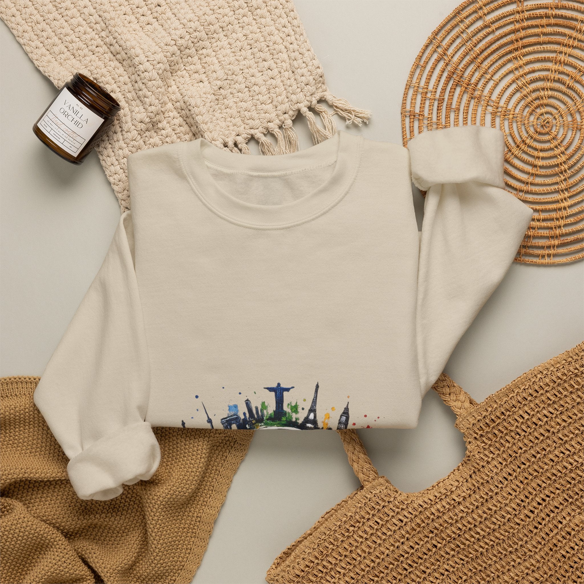 One World Crewneck Sweatshirt — Global Unity Earth Graphic