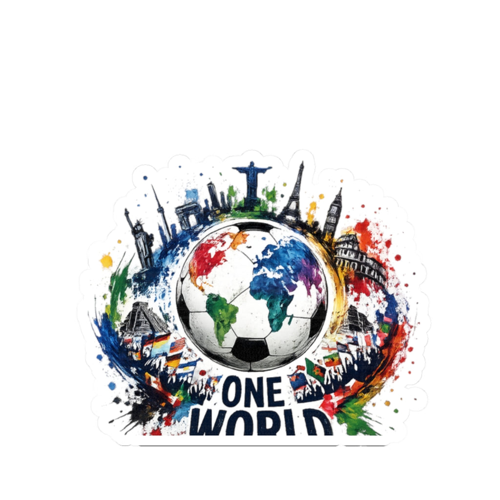 One World Soccer Sticker — Colorful Global Football Kiss-Cut Decal