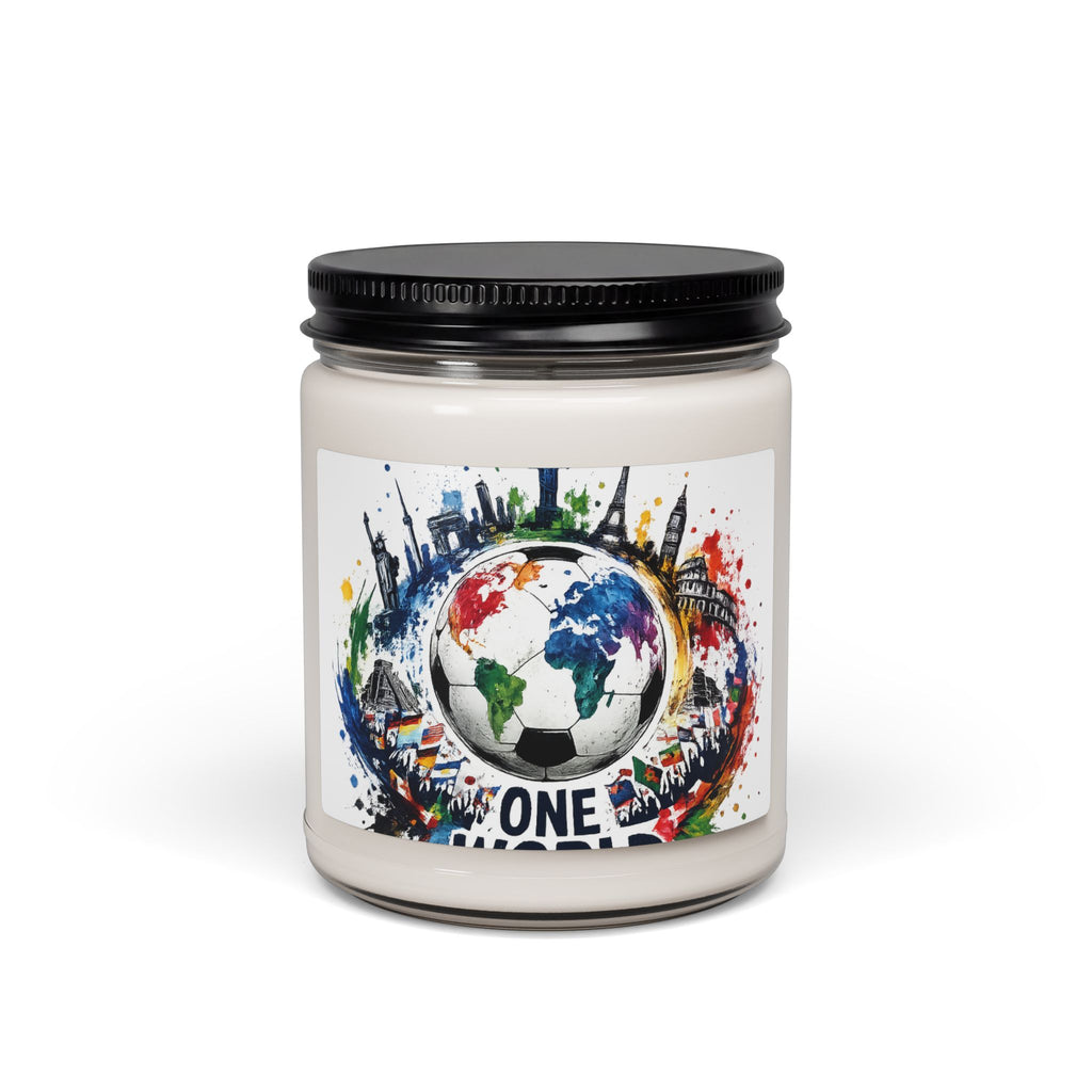 One World Soy Candle — 9oz Scented Jar (Earth & Cityscape Design)