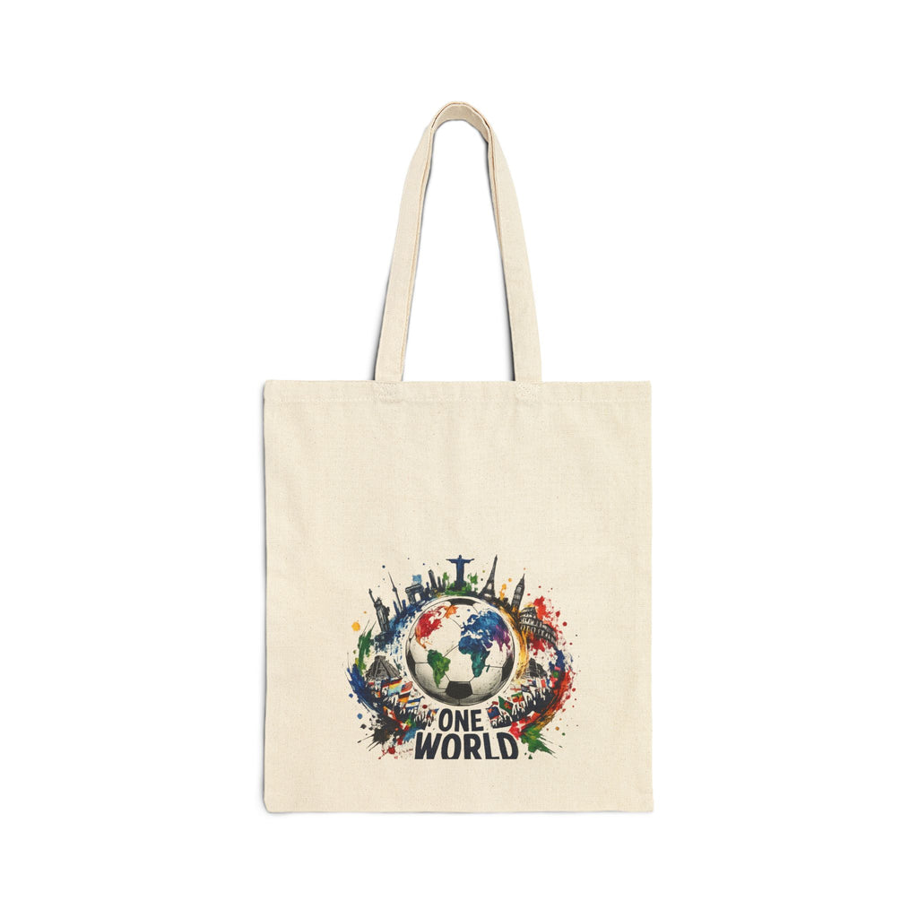 One World Cotton Tote Bag — Earth Graphic Eco-Friendly Shopper