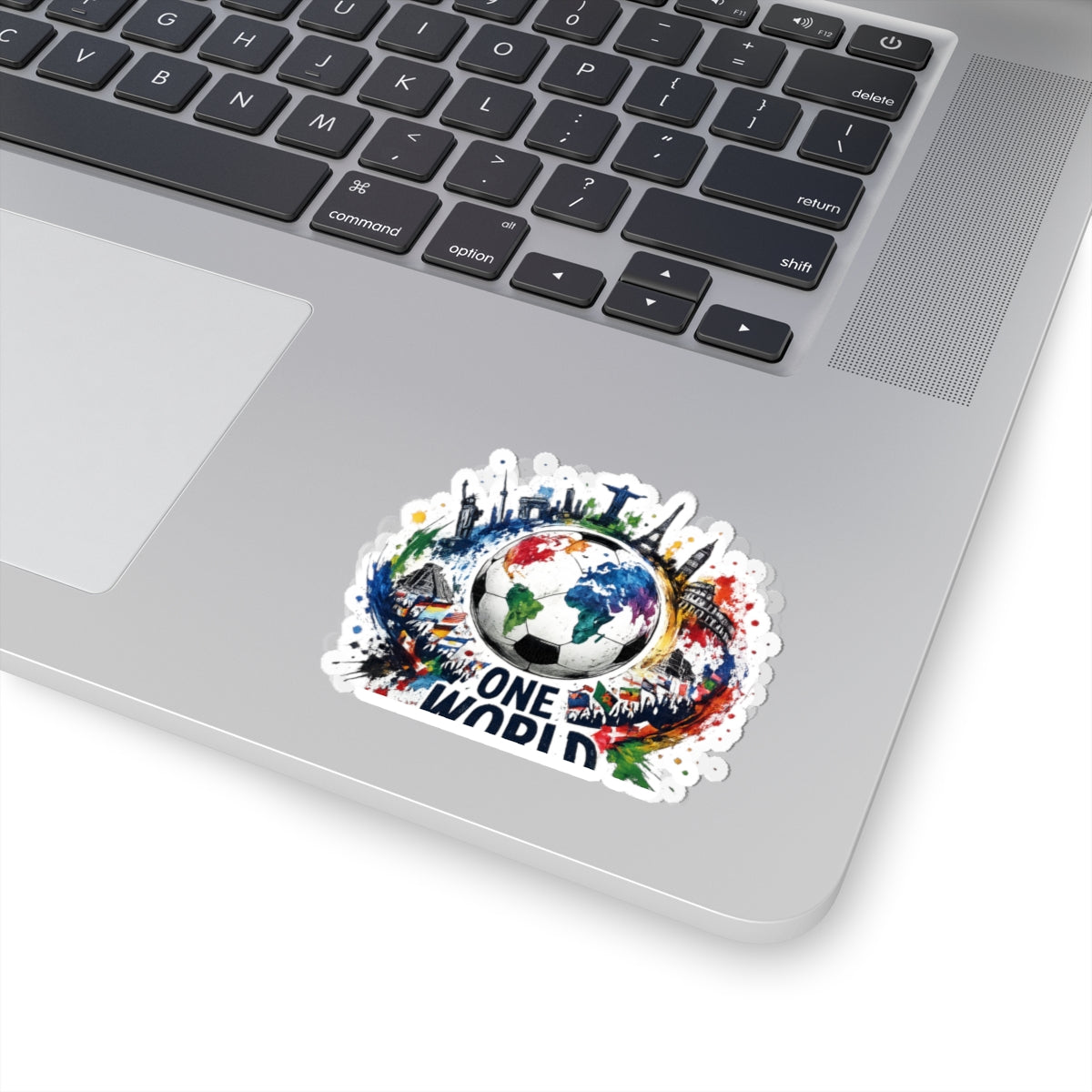 One World Soccer Sticker — Colorful Global Football Kiss-Cut Decal