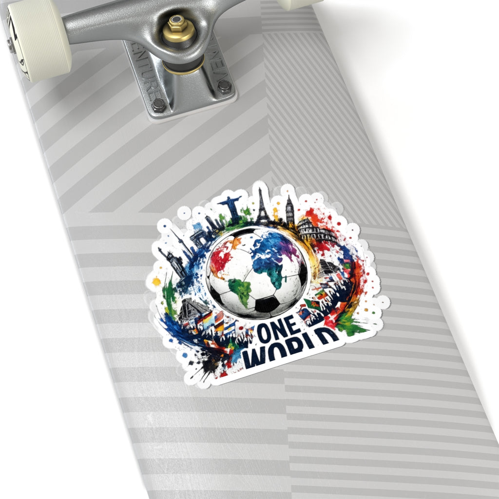 One World Soccer Sticker — Colorful Global Football Kiss-Cut Decal