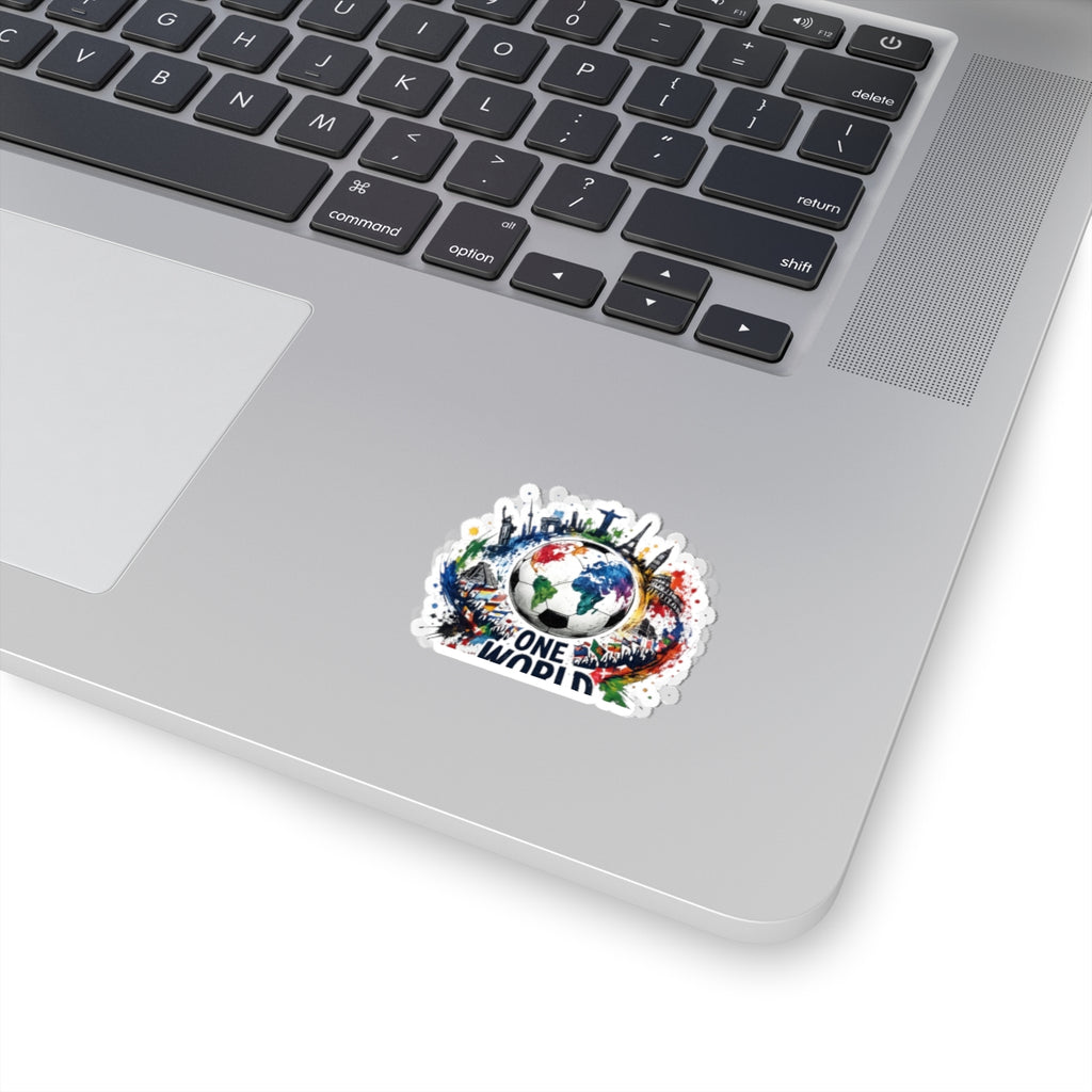 One World Soccer Sticker — Colorful Global Football Kiss-Cut Decal