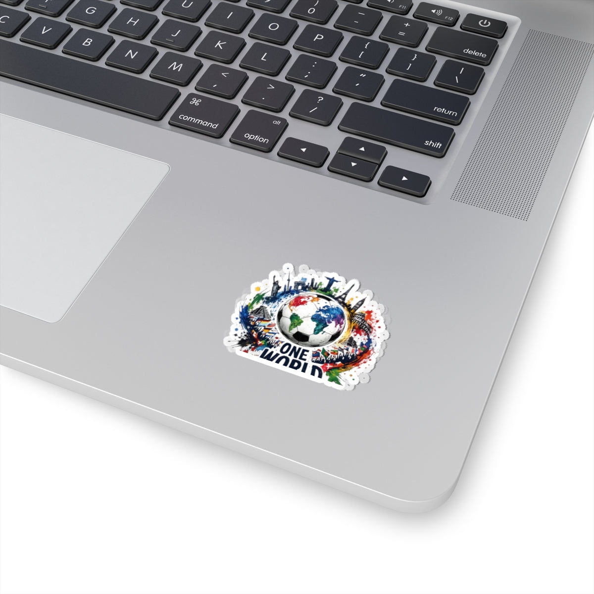 One World Soccer Sticker — Colorful Global Football Kiss-Cut Decal