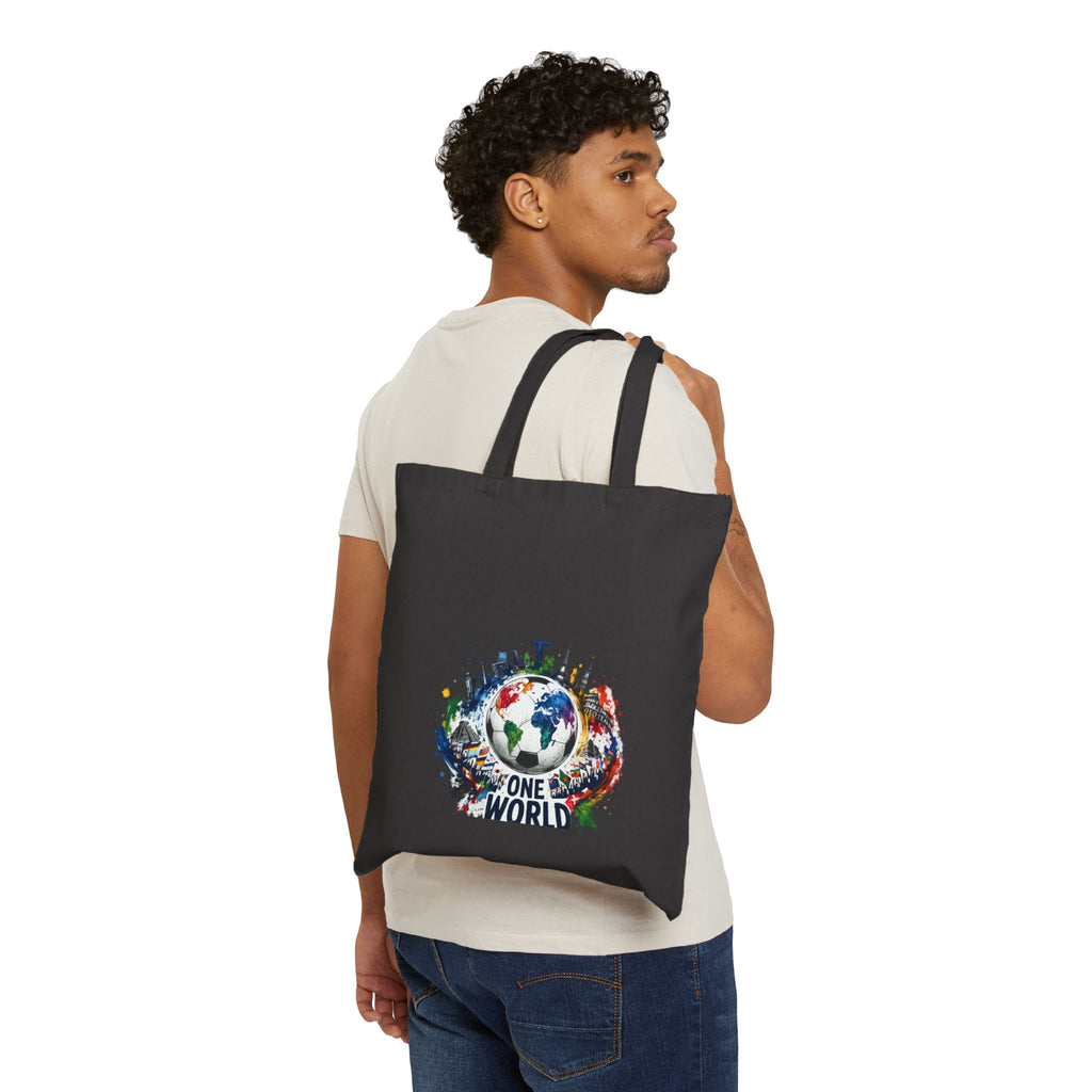 One World Cotton Tote Bag — Earth Graphic Eco-Friendly Shopper