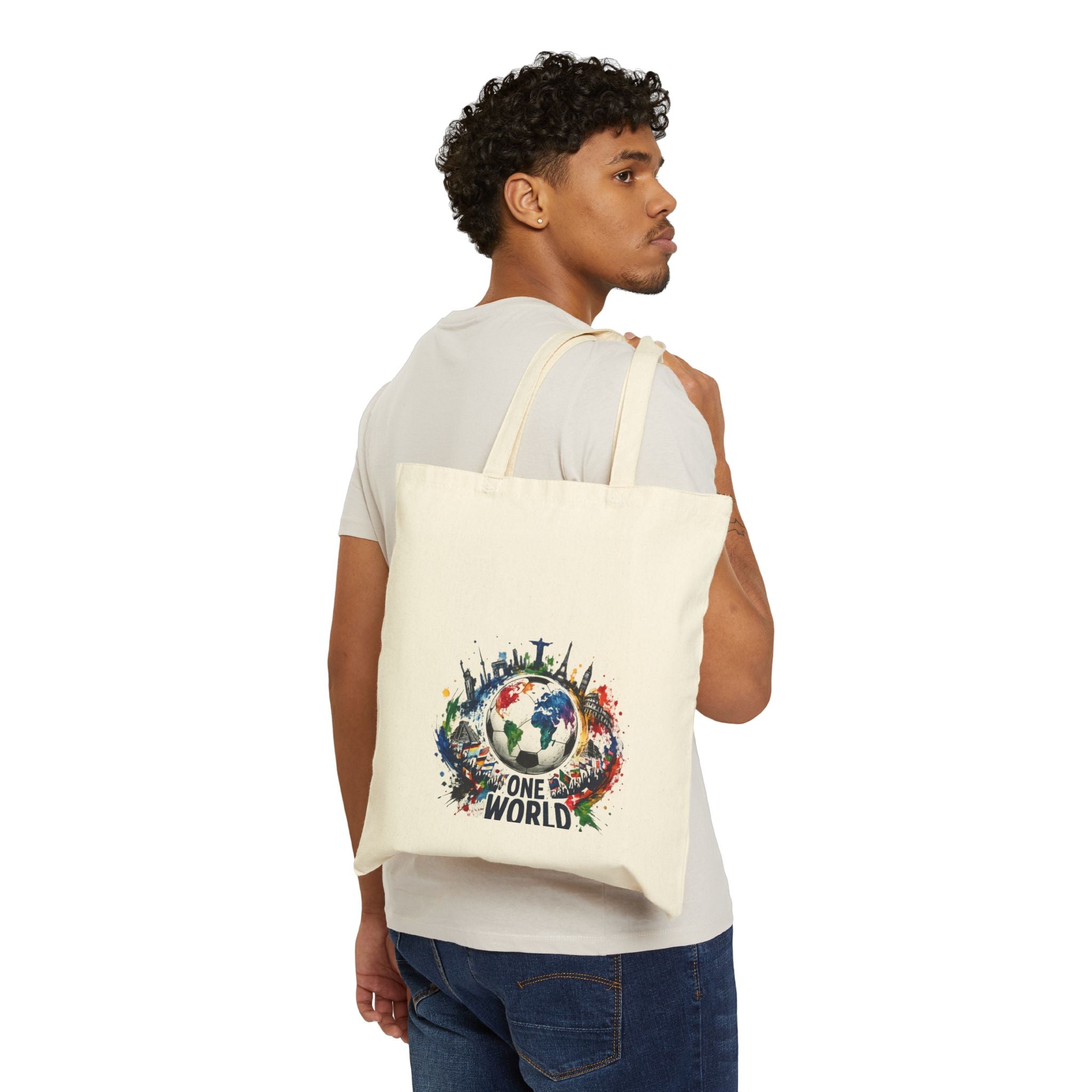 One World Cotton Tote Bag — Earth Graphic Eco-Friendly Shopper