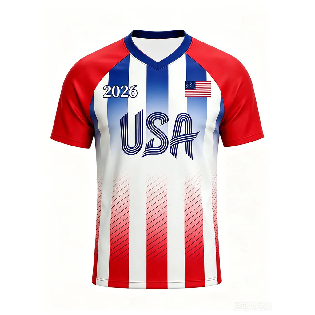 USA 2026 Family Matching Soccer Jersey Top Red White Blue Football Fans Short Sleeve T-shirt for Men Women Kids