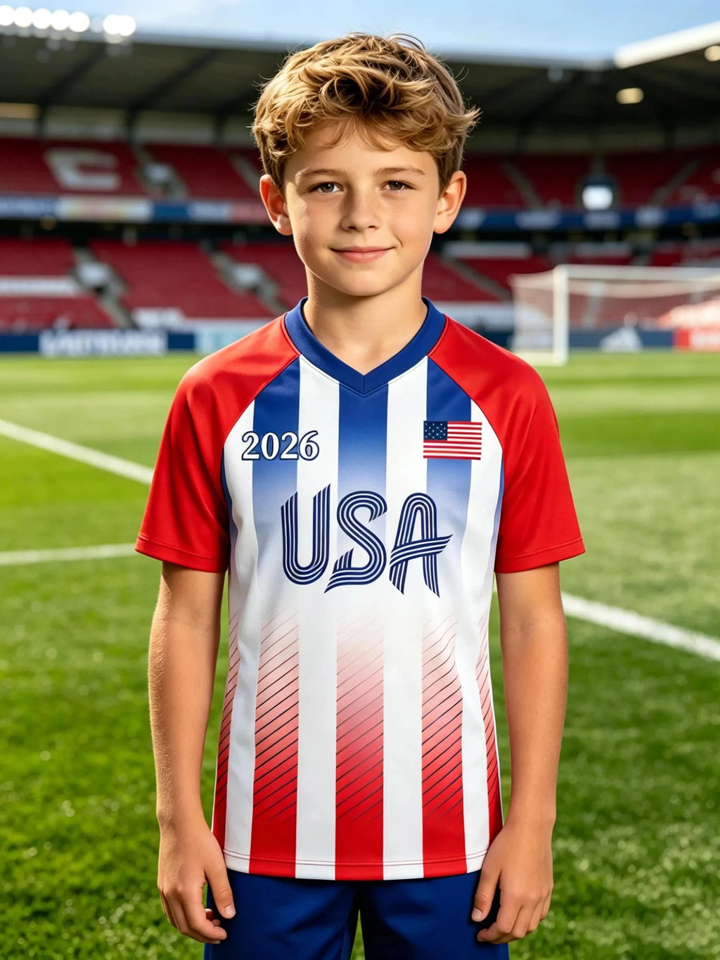 USA 2026 Family Matching Soccer Jersey Top Red White Blue Football Fans Short Sleeve T-shirt for Men Women Kids