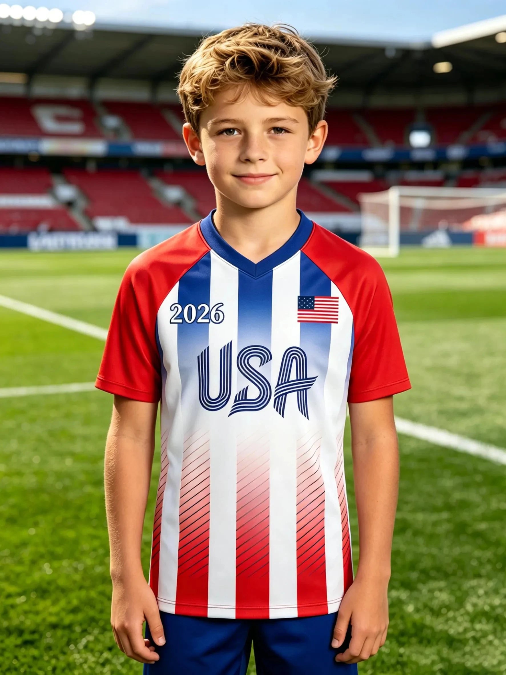USA 2026 Family Matching Soccer Jersey Top Red White Blue Football Fans Short Sleeve T-shirt for Men Women Kids