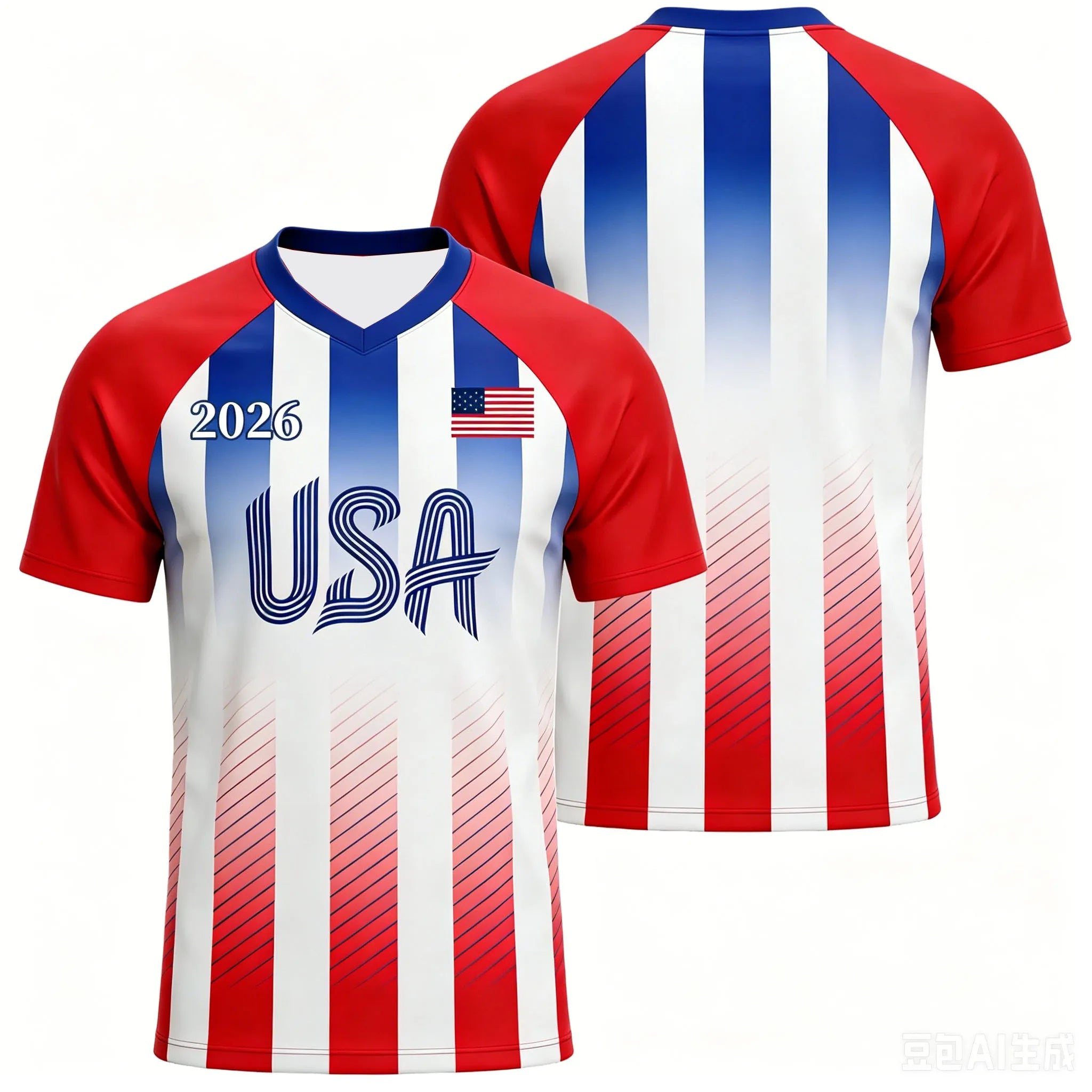USA 2026 Family Matching Soccer Jersey Top Red White Blue Football Fans Short Sleeve T-shirt for Men Women Kids