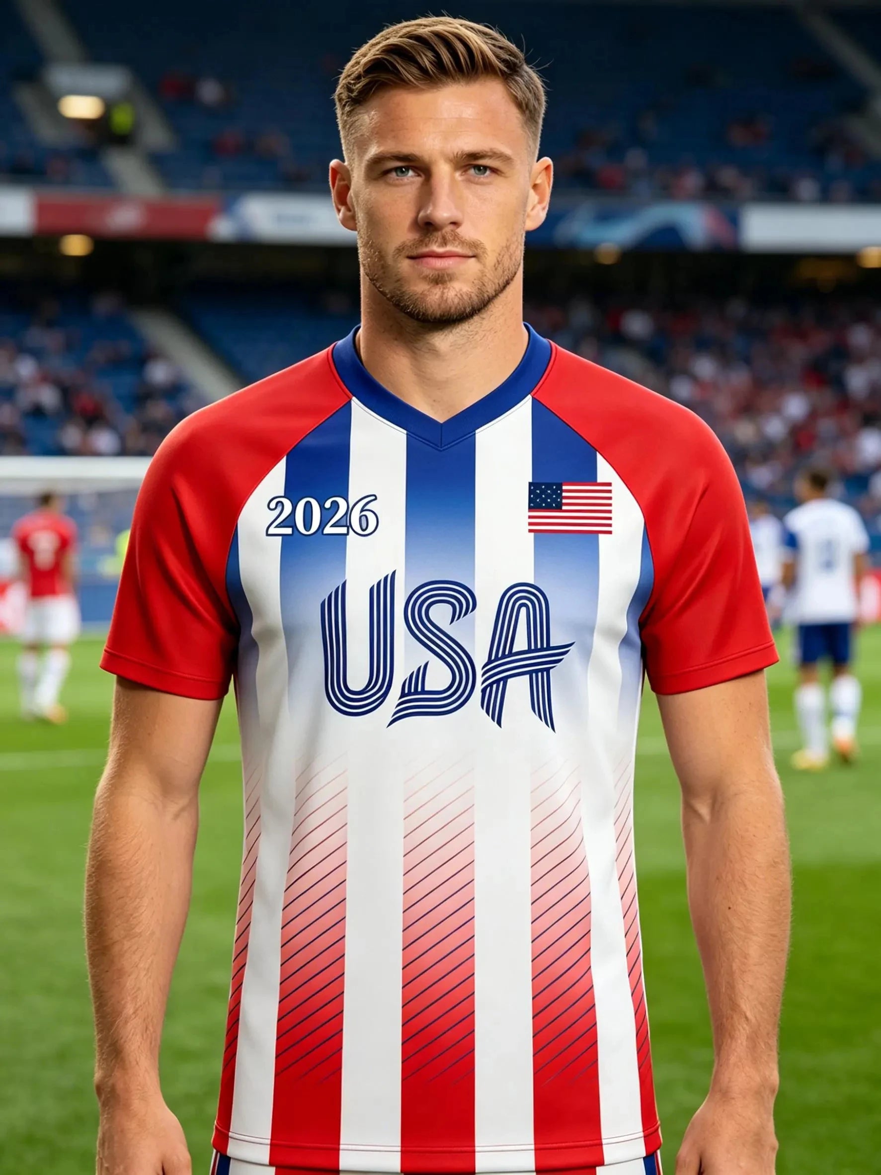 USA 2026 Family Matching Soccer Jersey Top Red White Blue Football Fans Short Sleeve T-shirt for Men Women Kids