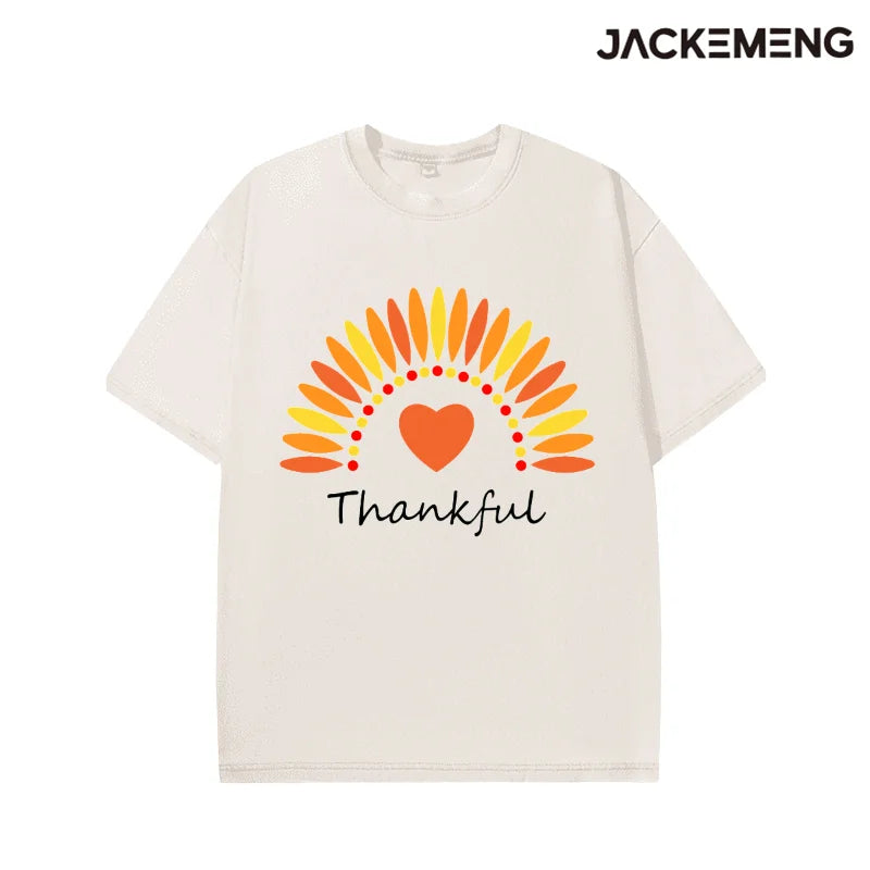 Oversized Washed Retro Thanksgiving Streetwear Print Tshirt USA Stock Wholesale Y2K Casual Tee