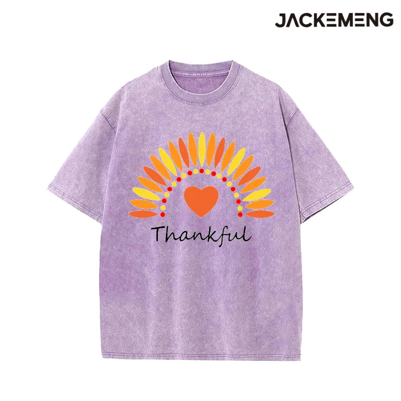Oversized Washed Retro Thanksgiving Streetwear Print Tshirt USA Stock Wholesale Y2K Casual Tee