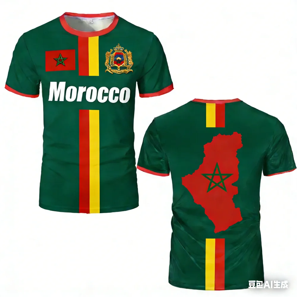 Morocco Football Jersey Maillot Football T Shirts New Design Trendy Short Sleeve Quick Drying Team Uniforms Moroccan Flag Tees