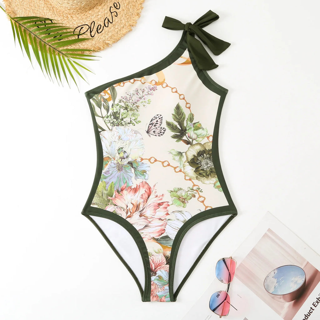 2026 One Shoulder Swimsuit & Long Skirt Padded Sexy Swimwear Women Bathing Suit Female Swimming Summer Beachwear Bodysuit