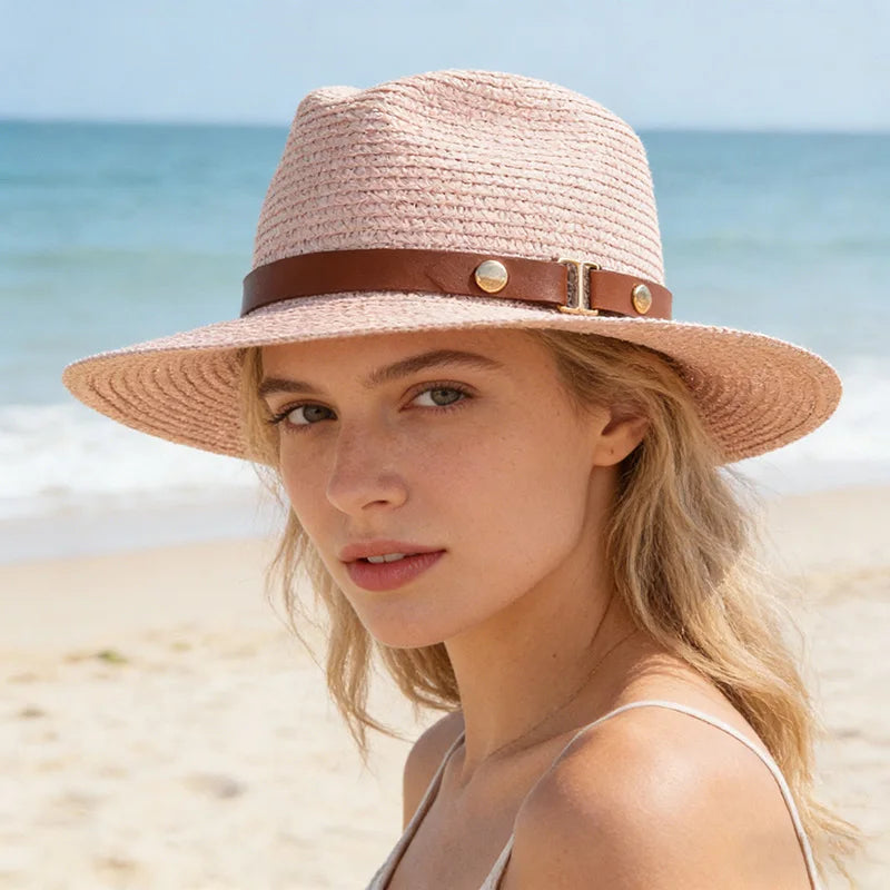 Women'S Summer Straw Hat with a Flat Top, Perfect for Outings And Sun Protection at The Beach.