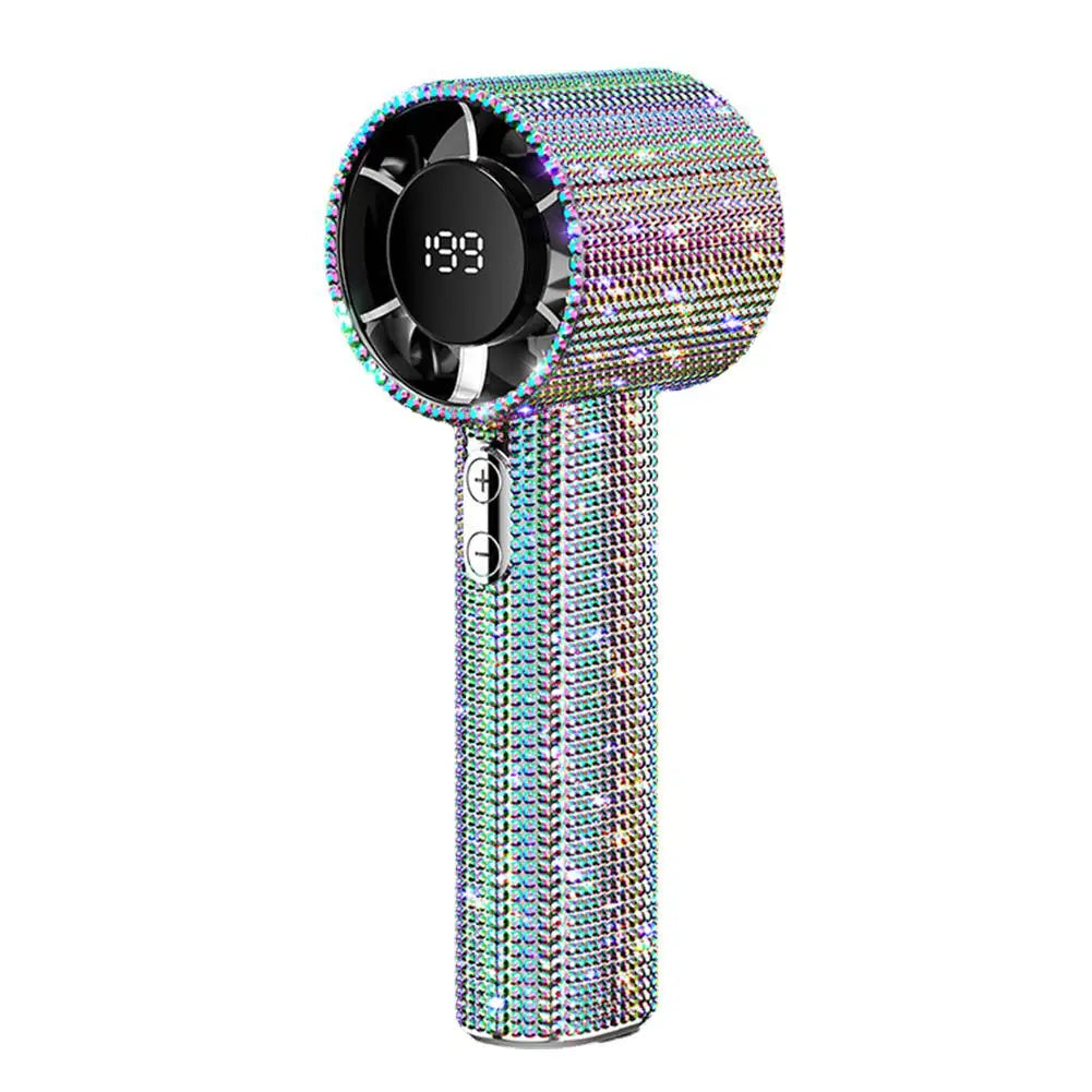 Outdoor Portable Strong Wind Handheld Fan Covered With Diamonds Type-C Rechargeable Outdoor Camping Cooling Fans