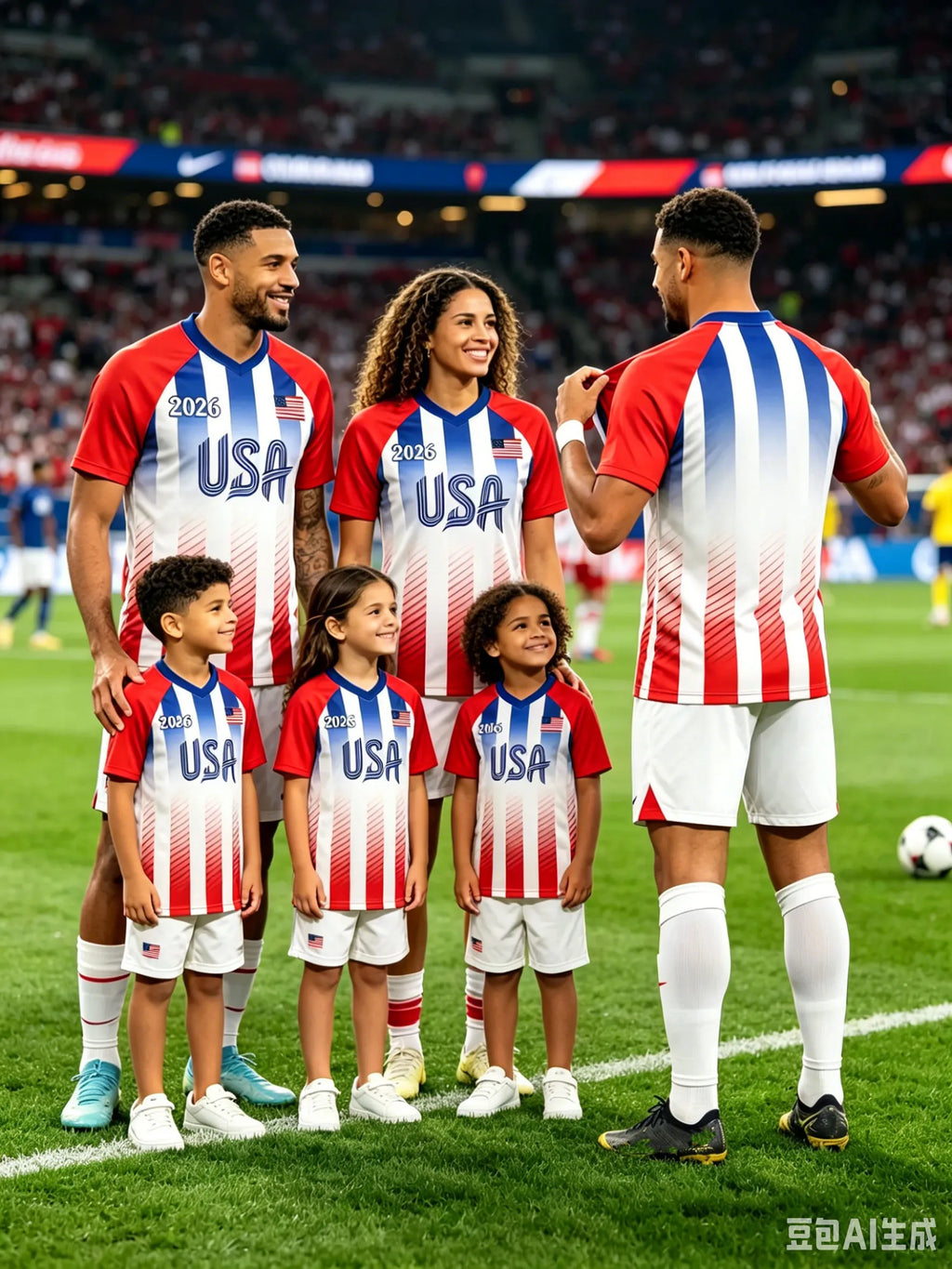 USA 2026 Family Matching Soccer Jersey Top Red White Blue Football Fans Short Sleeve T-shirt for Men Women Kids