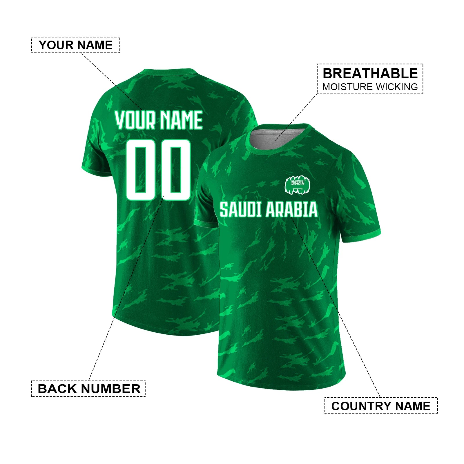 Custom Saudi Arabia National Team Soccer T-shirt for Men Personalized Name Number Football Shirt, Breathable Sportswear