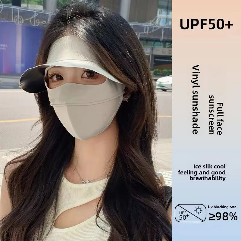 Summer Multifunctional Sunscreen Face Mask, Eye Protection, Brim, Full Face UV Protection, Ice Silk Sunscreen