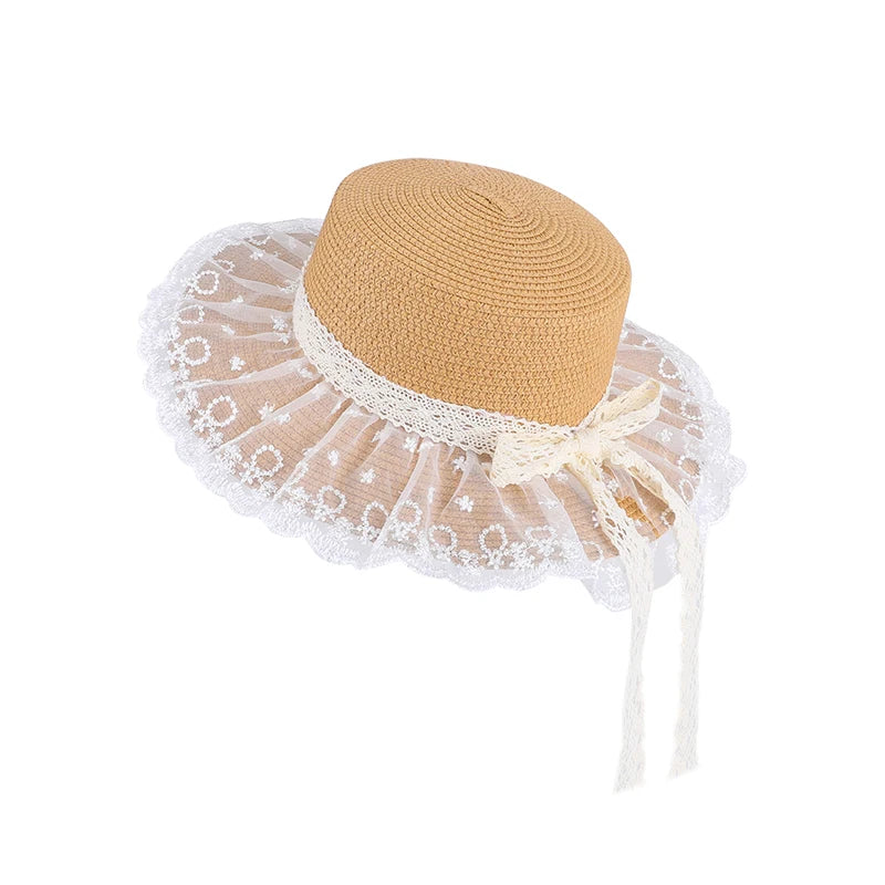 Summer outdoor travel sun hat for women, beach vacation sun hat with bow and ribbon, large brim straw hat