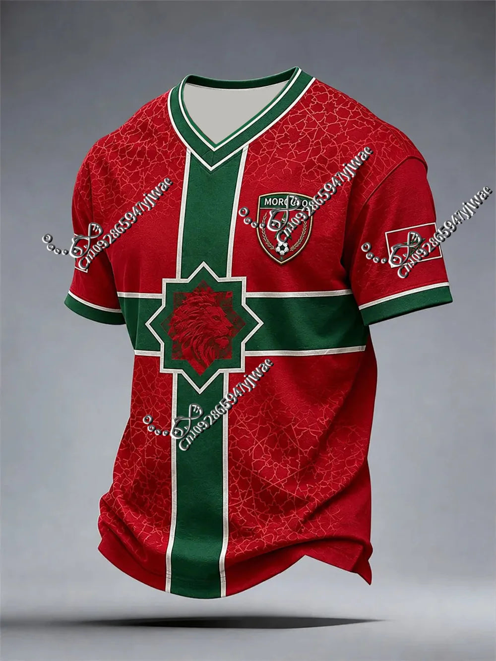 2026 Moroccan Men'S Football Jersey Retro Lion Print Short Sleeved Breathable Quick Drying Sportswear Summer Men'S Beach T-Shirt