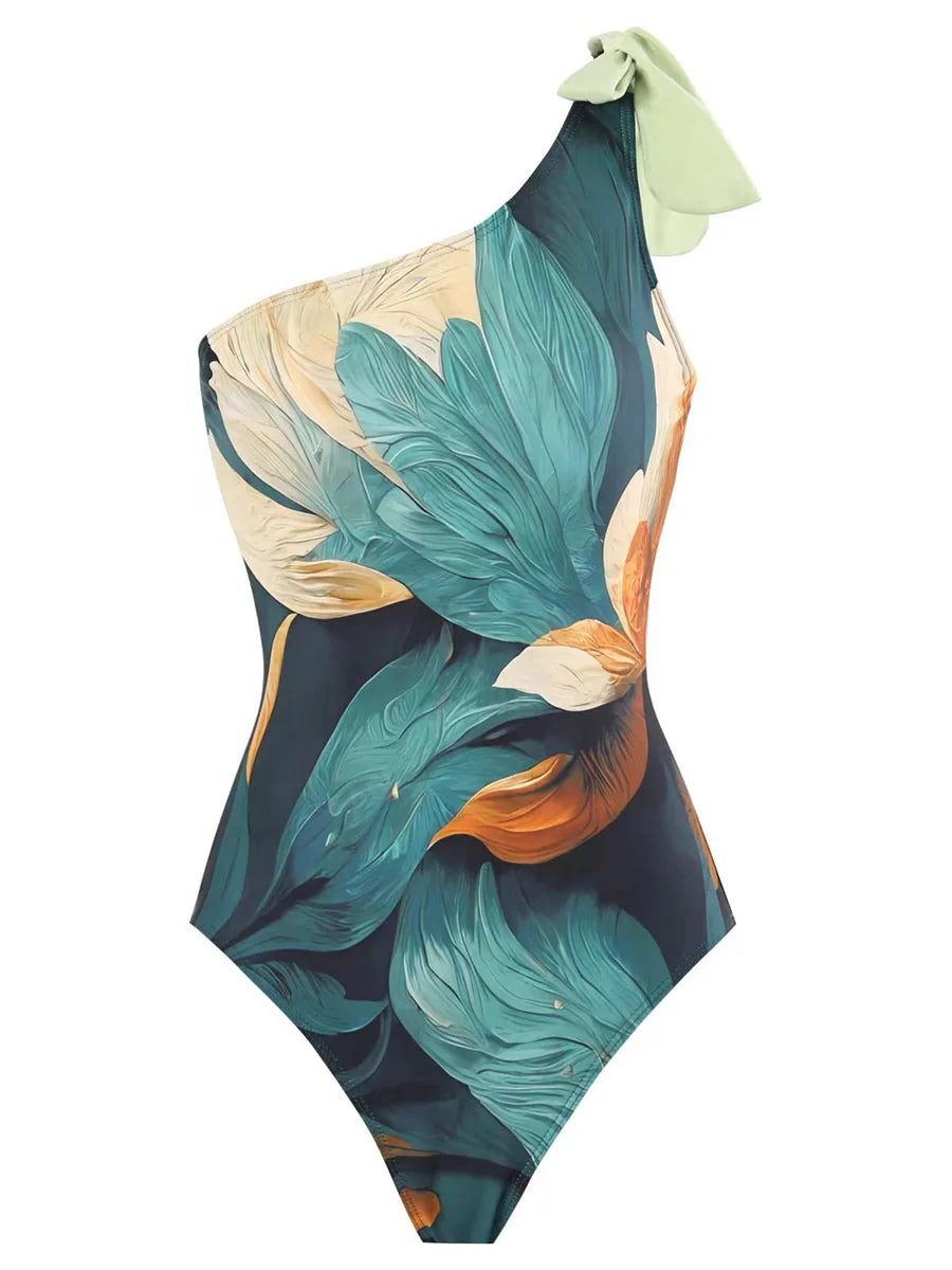 2026 One Shoulder Swimsuit & Long Skirt Padded Sexy Swimwear Women Bathing Suit Female Swimming Summer Beachwear Bodysuit