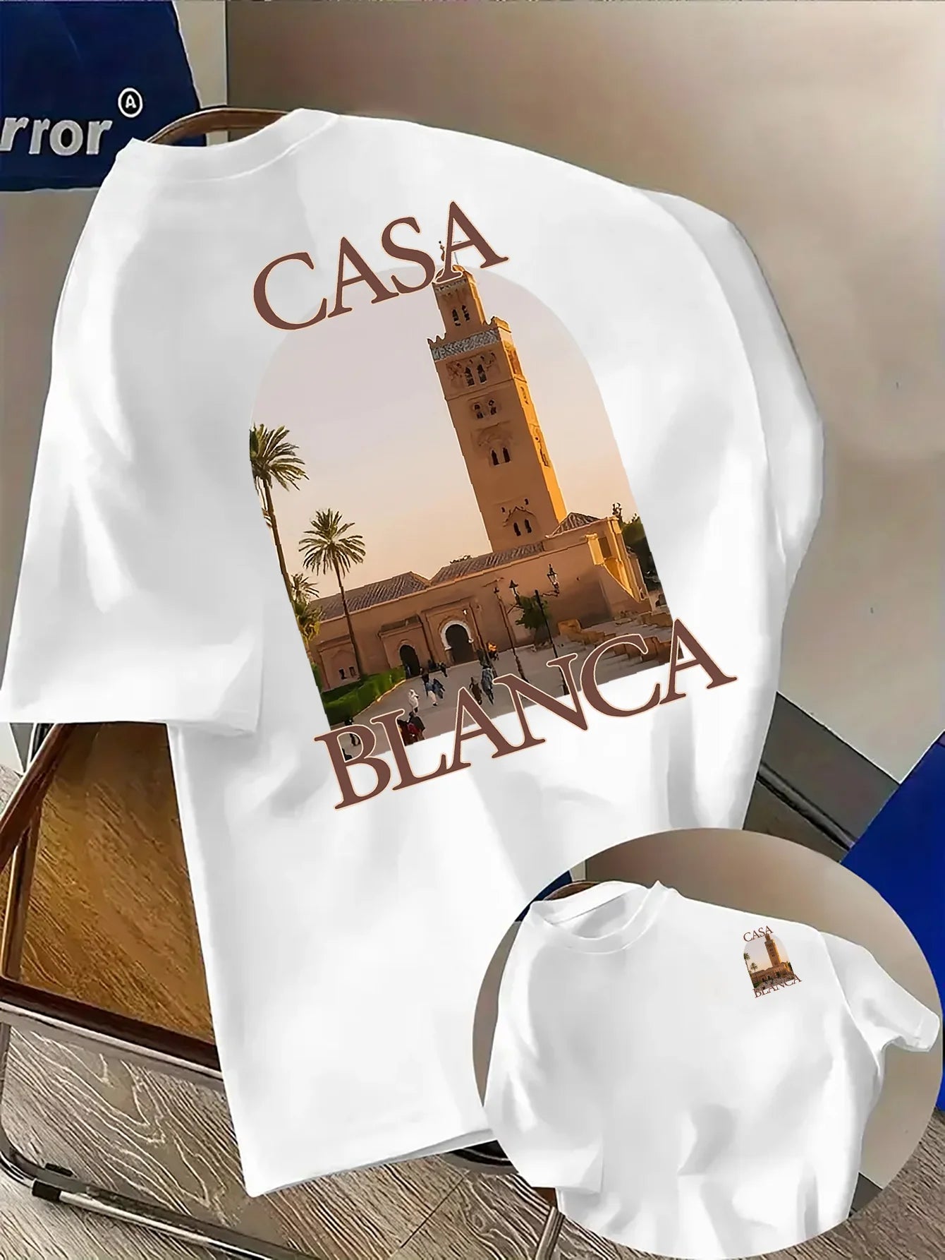 Moroccan City Mosque Tee with Sunset Landmark and Palm Tree Photo Print 100% Cotton Men's T-shirt Summer Casual Wear