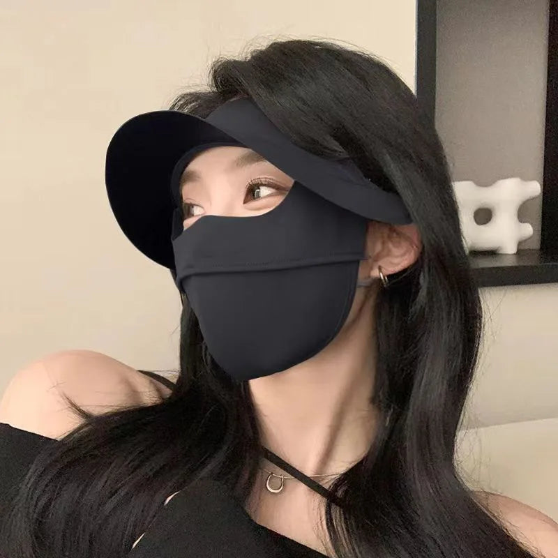 Summer Multifunctional Sunscreen Face Mask, Eye Protection, Brim, Full Face UV Protection, Ice Silk Sunscreen