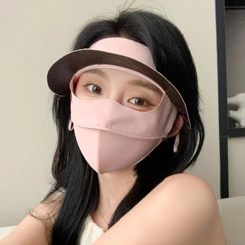 Summer Multifunctional Sunscreen Face Mask, Eye Protection, Brim, Full Face UV Protection, Ice Silk Sunscreen