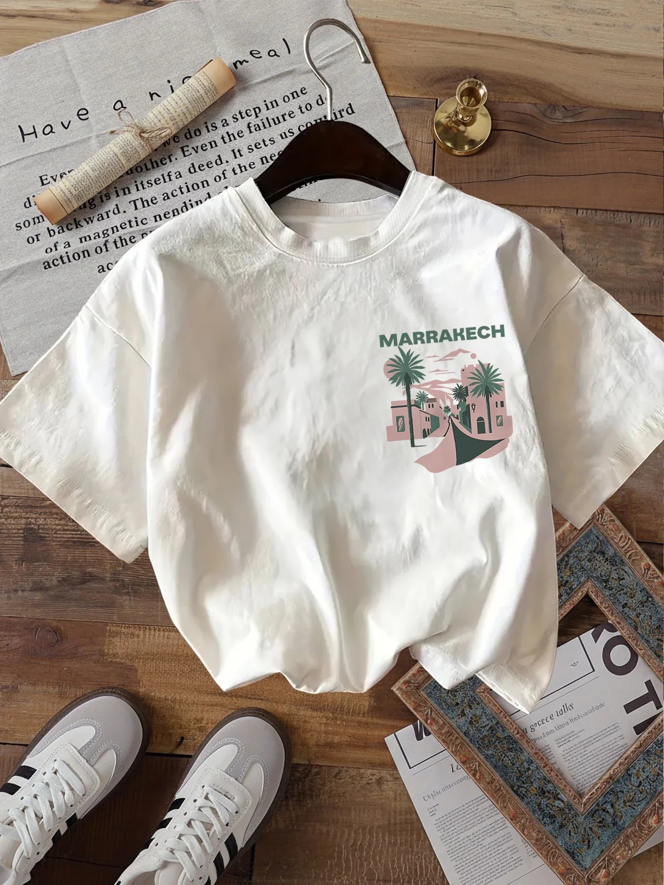 Marrakech Maroc T Shirt Funny Vintage Travel Morocco Graphic Desert Palm Unisex Harajuku Aesthetic Loose Summer White Tops Tee