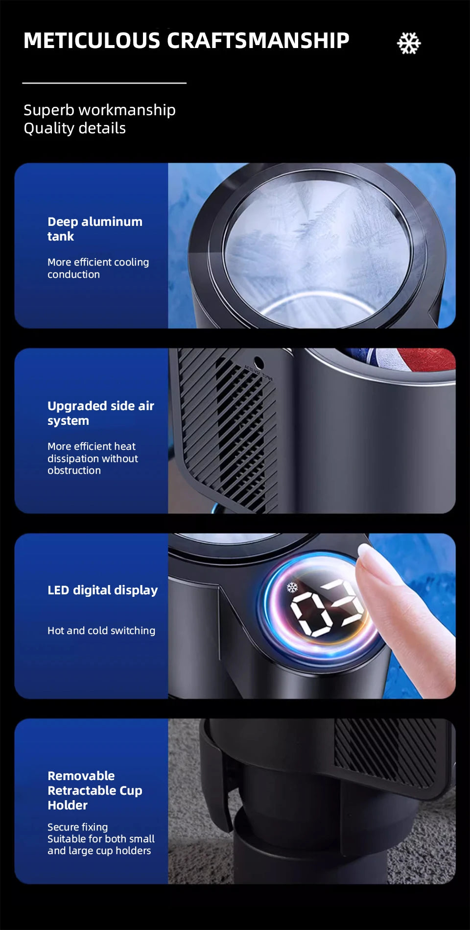 Summer Car Cup Cooler Smart Fast Cooling Cup Holder Touch Screen Beverage Chiller for Cold Drink Thermos Cup for Car Home Travel