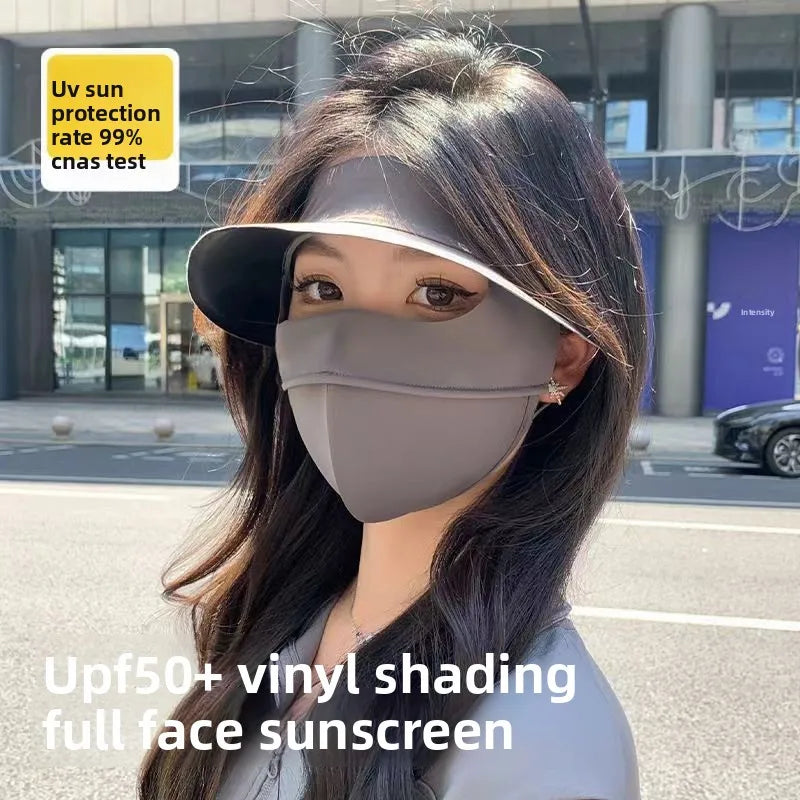 Summer Multifunctional Sunscreen Face Mask, Eye Protection, Brim, Full Face UV Protection, Ice Silk Sunscreen