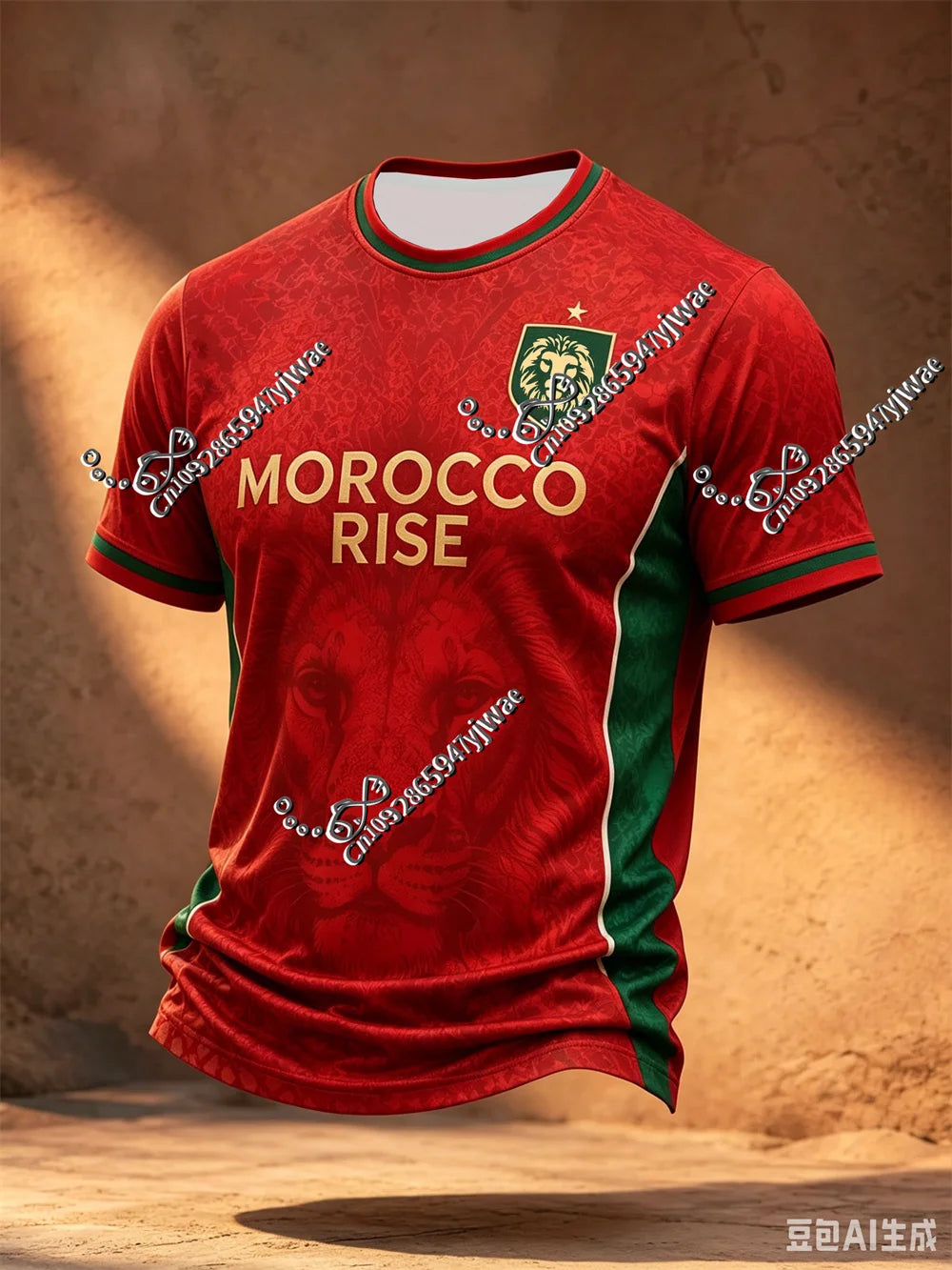 2026 Moroccan Men'S Football Jersey Retro Lion Print Short Sleeved Breathable Quick Drying Sportswear Summer Men'S Beach T-Shirt