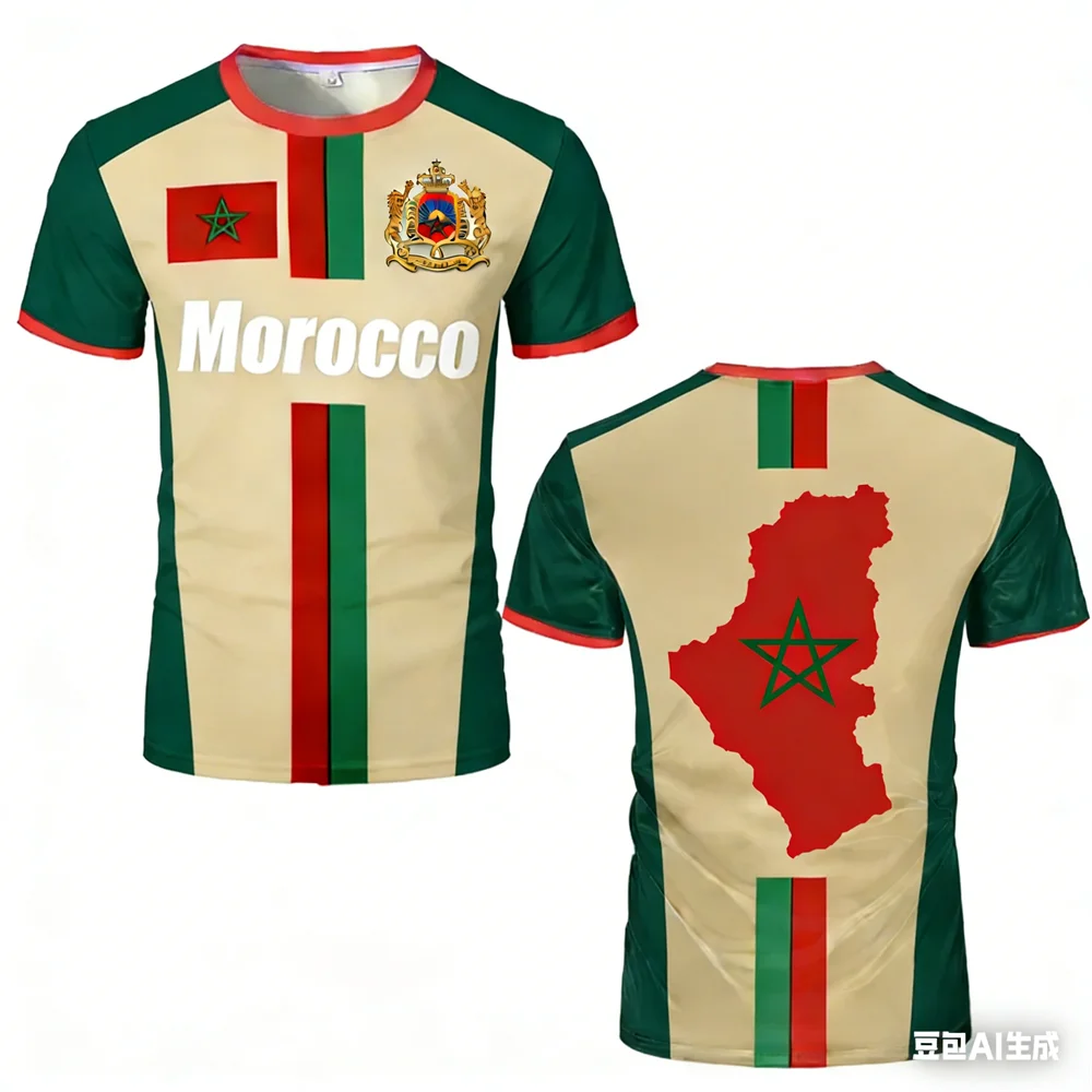 Morocco Football Jersey Maillot Football T Shirts New Design Trendy Short Sleeve Quick Drying Team Uniforms Moroccan Flag Tees