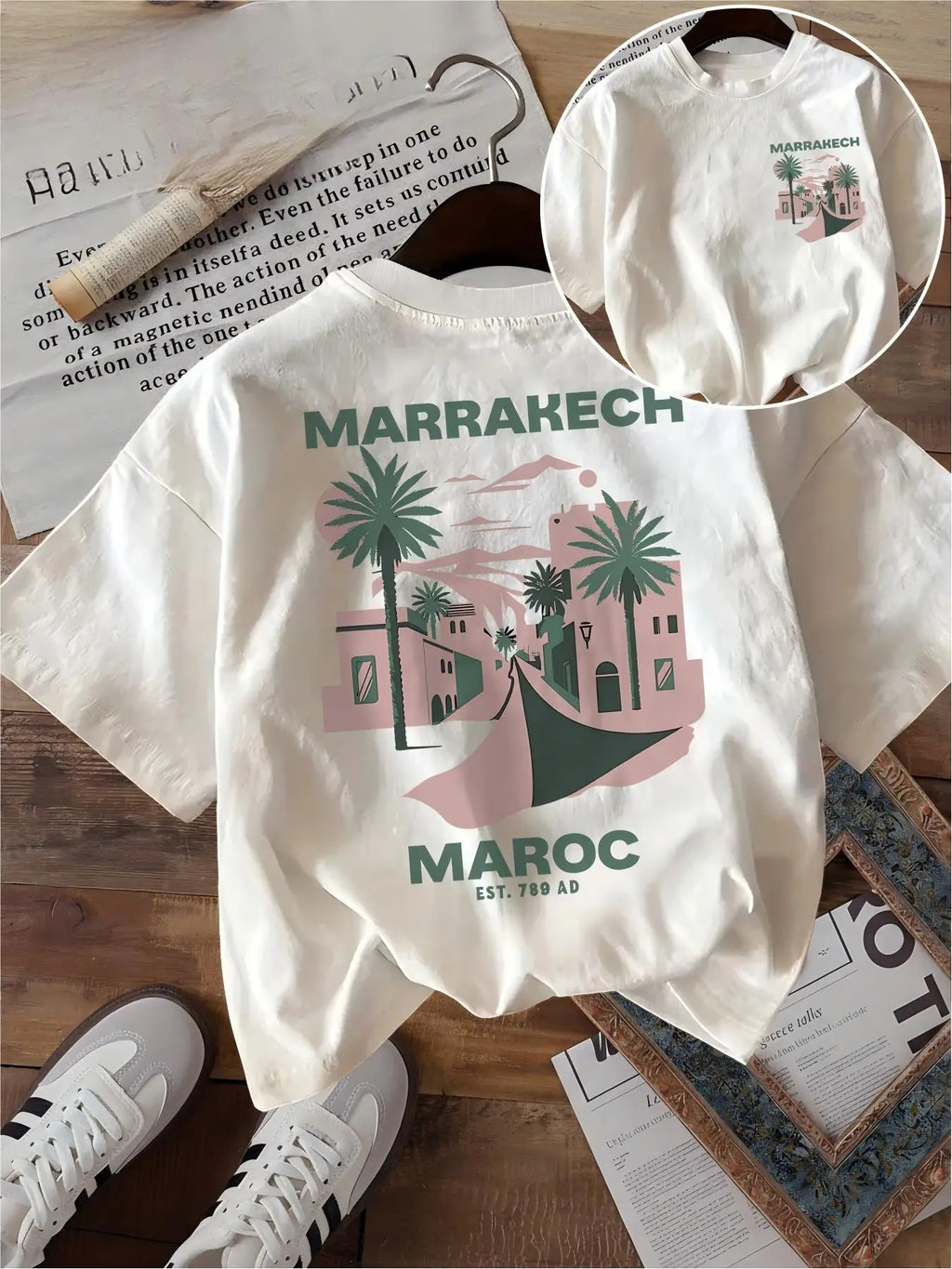 Marrakech Maroc T Shirt Funny Vintage Travel Morocco Graphic Desert Palm Unisex Harajuku Aesthetic Loose Summer White Tops Tee