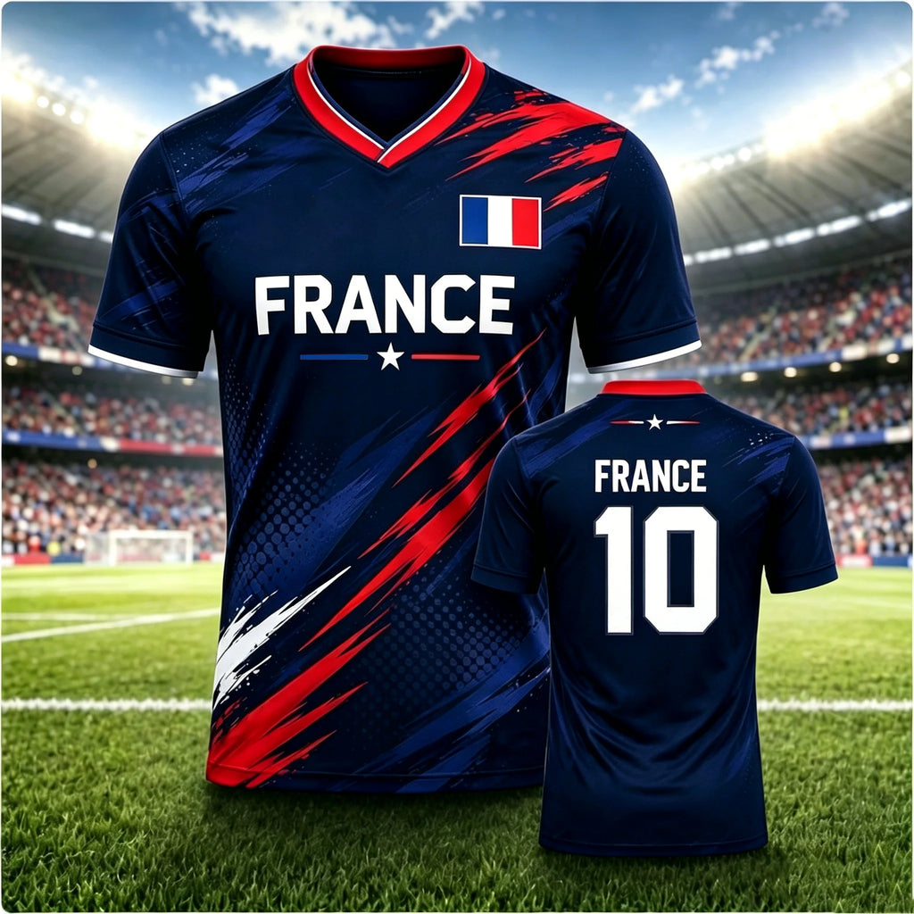 Men Women France Football Jersey With Flag Print, Breathable Quick Dry Sports T-Shirt, Casual Training Soccer Uniform