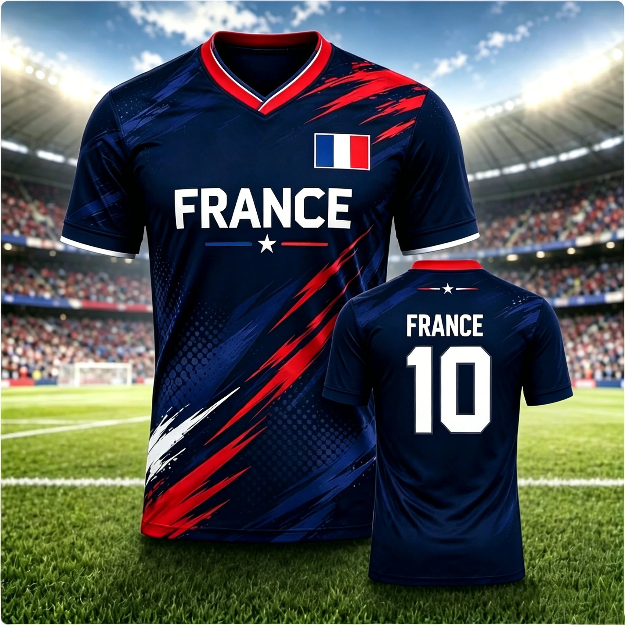 Men Women France Football Jersey With Flag Print, Breathable Quick Dry Sports T-Shirt, Casual Training Soccer Uniform