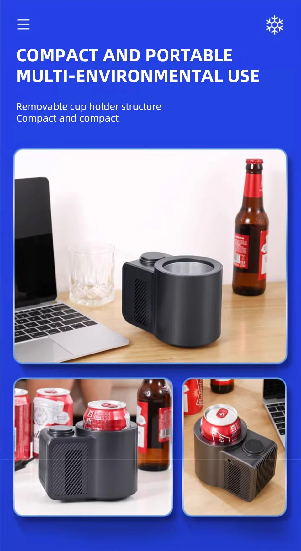 Summer Car Cup Cooler Smart Fast Cooling Cup Holder Touch Screen Beverage Chiller for Cold Drink Thermos Cup for Car Home Travel