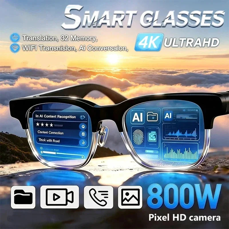 AI Smart Glasses 4K Remote Control Touch Photo Camera Recording Translator Voice Assistant Wireless Bluetooth Eyewear