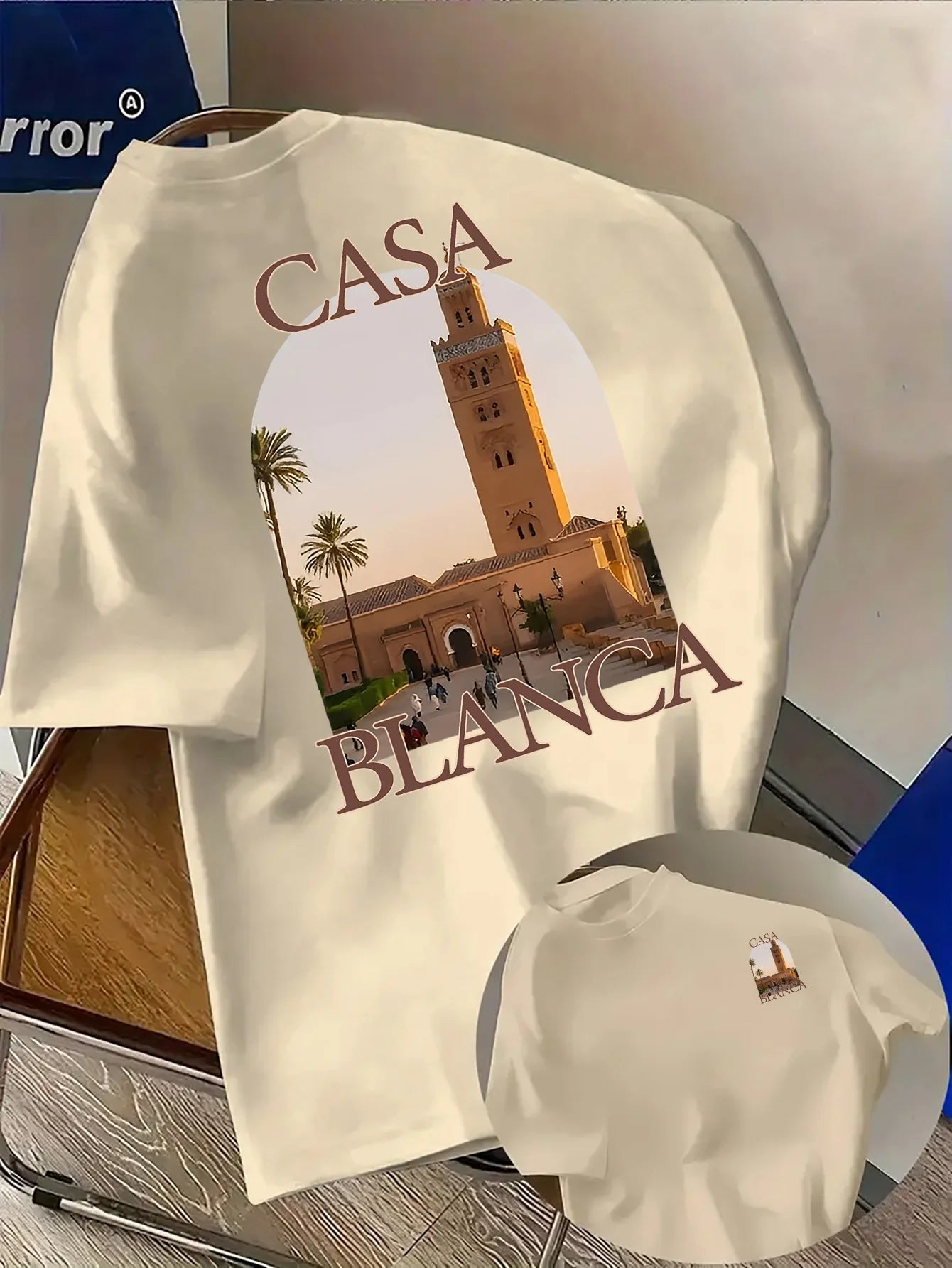 Moroccan City Mosque Tee with Sunset Landmark and Palm Tree Photo Print 100% Cotton Men's T-shirt Summer Casual Wear