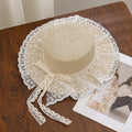Summer outdoor travel sun hat for women, beach vacation sun hat with bow and ribbon, large brim straw hat