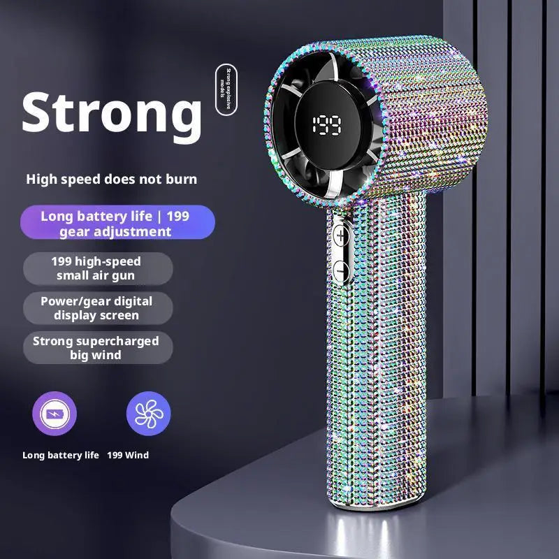 Outdoor Portable Strong Wind Handheld Fan Covered With Diamonds Type-C Rechargeable Outdoor Camping Cooling Fans