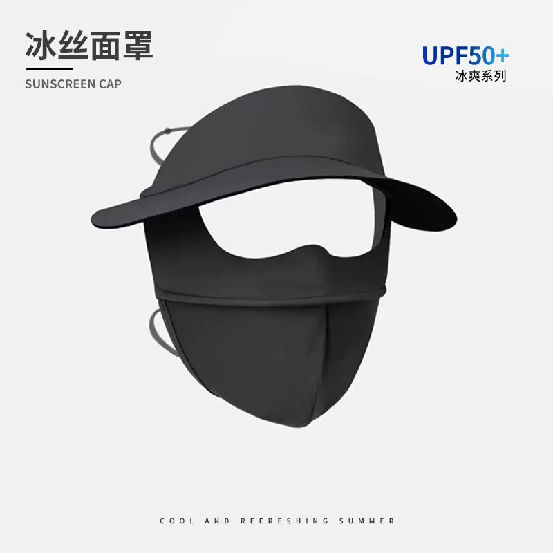 Summer Multifunctional Sunscreen Face Mask, Eye Protection, Brim, Full Face UV Protection, Ice Silk Sunscreen
