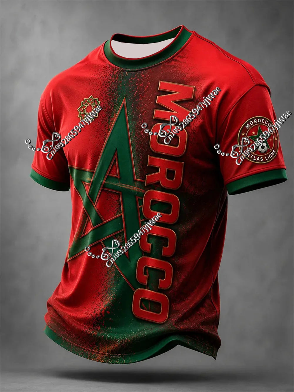 2026 Moroccan Men'S Football Jersey Retro Lion Print Short Sleeved Breathable Quick Drying Sportswear Summer Men'S Beach T-Shirt
