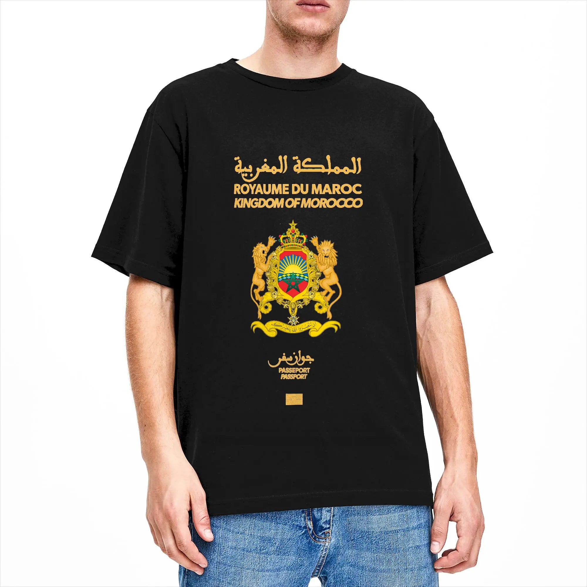 Men Moroccan passport Kingdom of Morocco T Shirts  Pure Cotton Clothing Unique Short Sleeve Crewneck Tees Adult