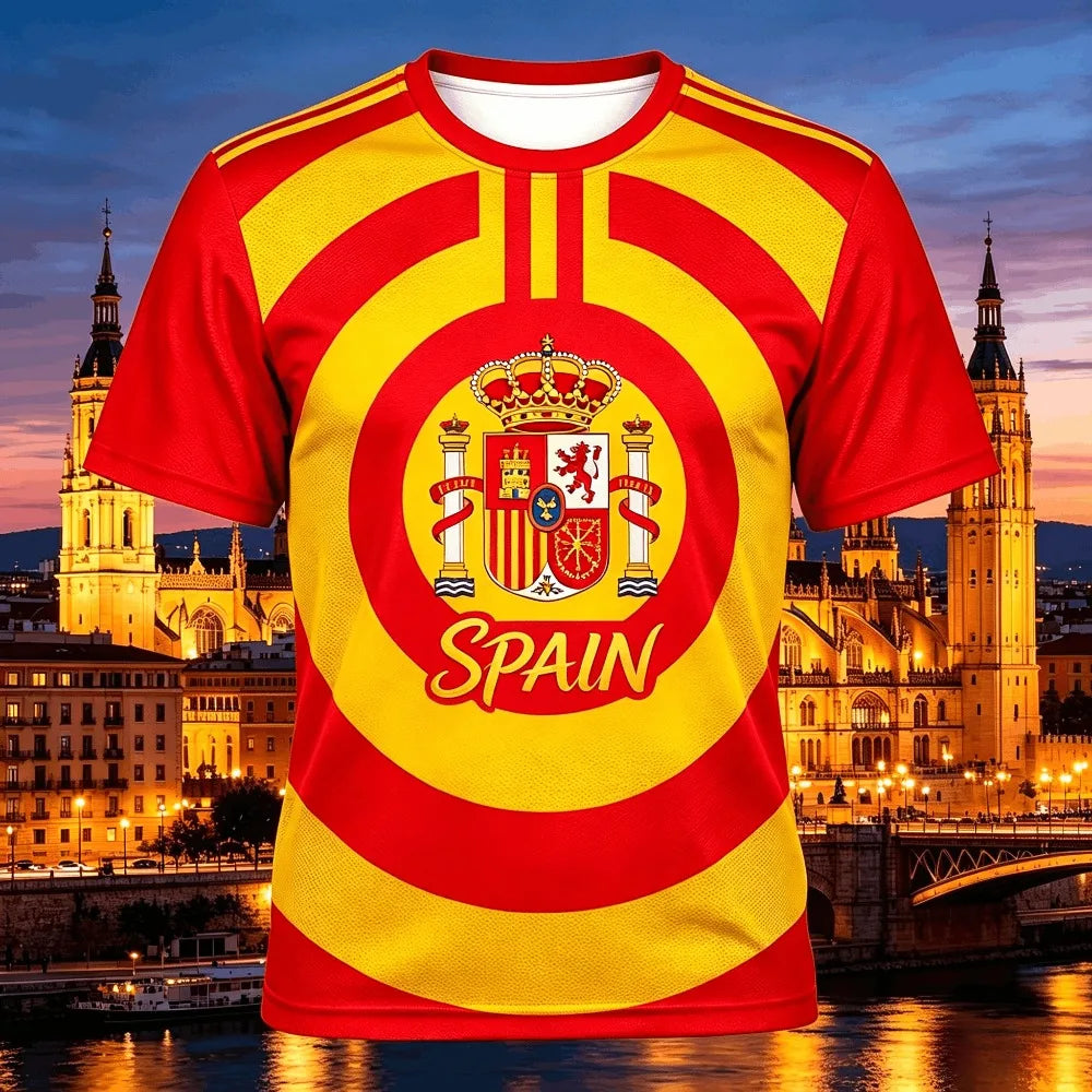 Summer Spain Soccer Jersey Boys Girls Football T-shirt Top Fashion Print Casual Women Short Sleeve Men's Sports Kids Tee Shirt