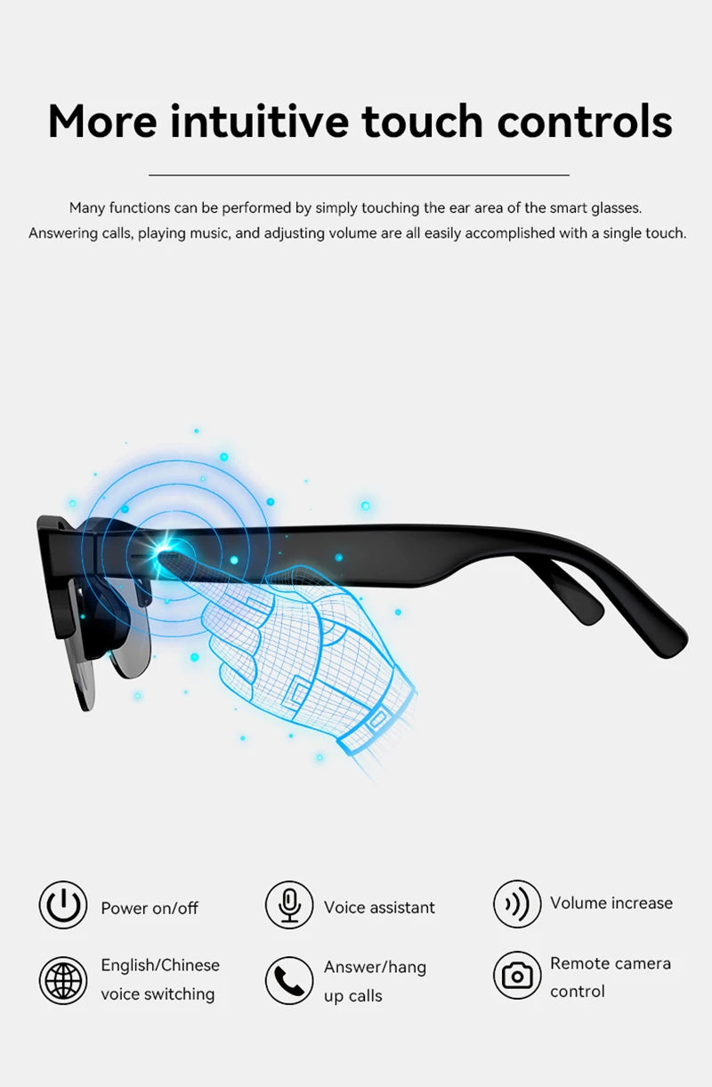 AI Smart Glasses 4K Remote Control Touch Photo Camera Recording Translator Voice Assistant Wireless Bluetooth Eyewear