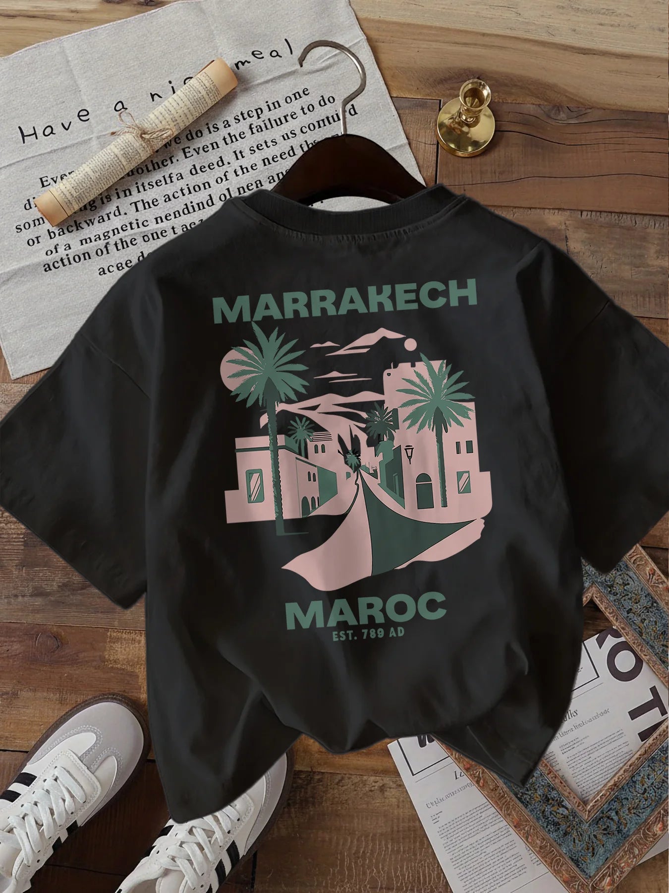 Marrakech Maroc T Shirt Funny Vintage Travel Morocco Graphic Desert Palm Unisex Harajuku Aesthetic Loose Summer White Tops Tee